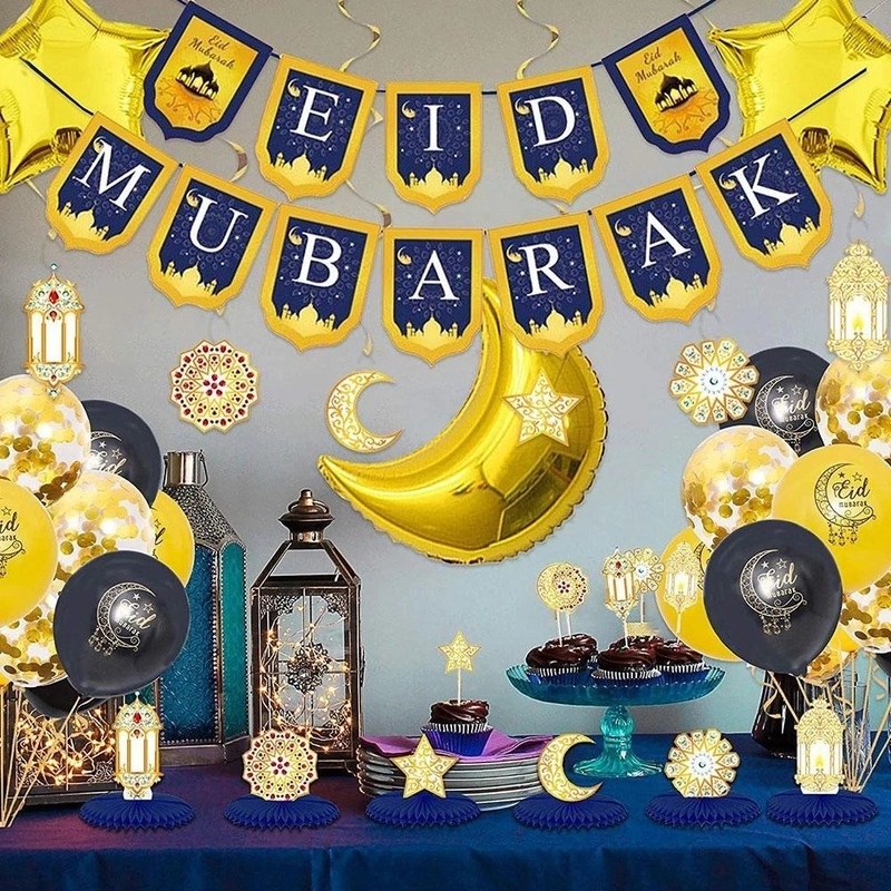 Ornamen Balon Gantung Motif Eid Mubarak Untuk Dekorasi Rumah