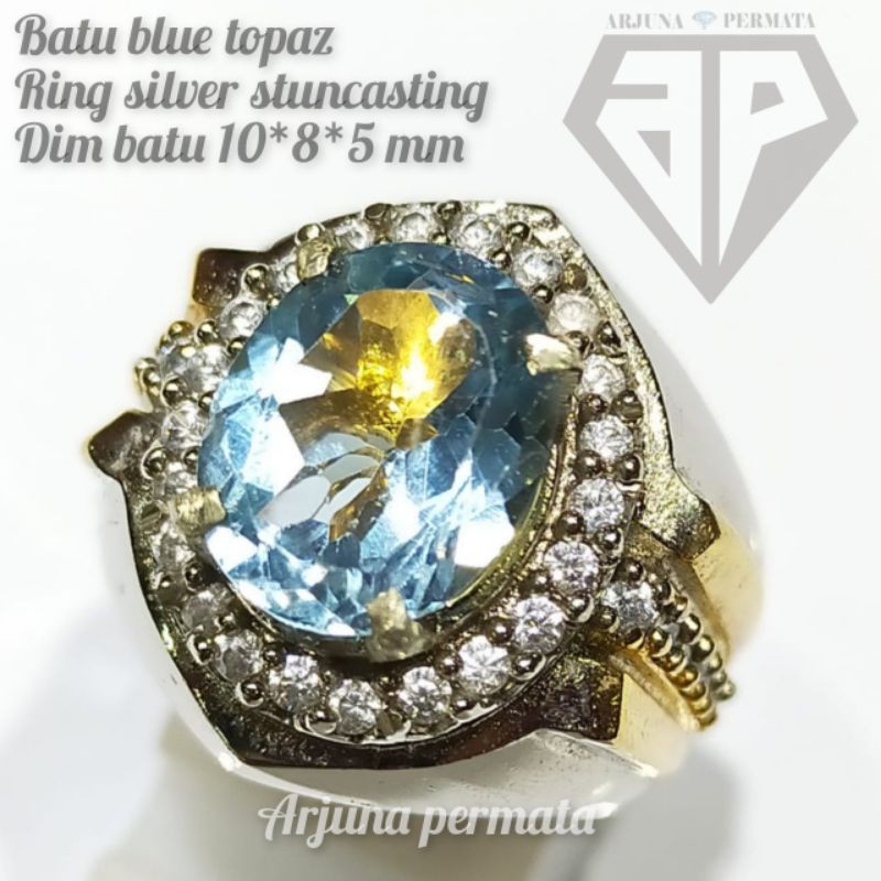 cincin batu permata blue topaz asli natural