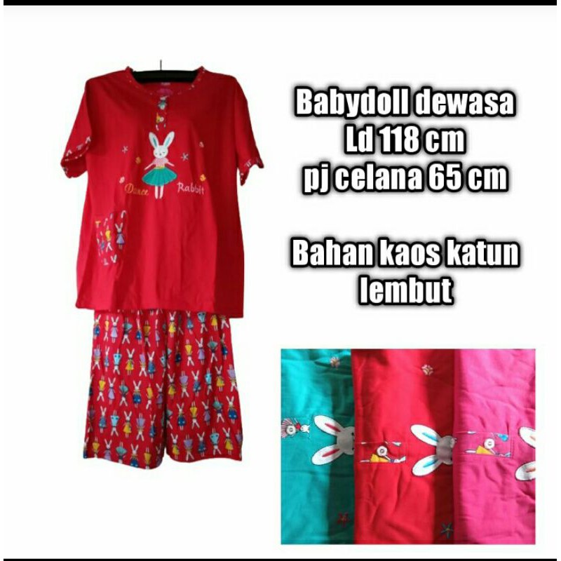 Setelan Baju Babydoll Tidur Kaos Katun Pendek Dewasa Jumbo