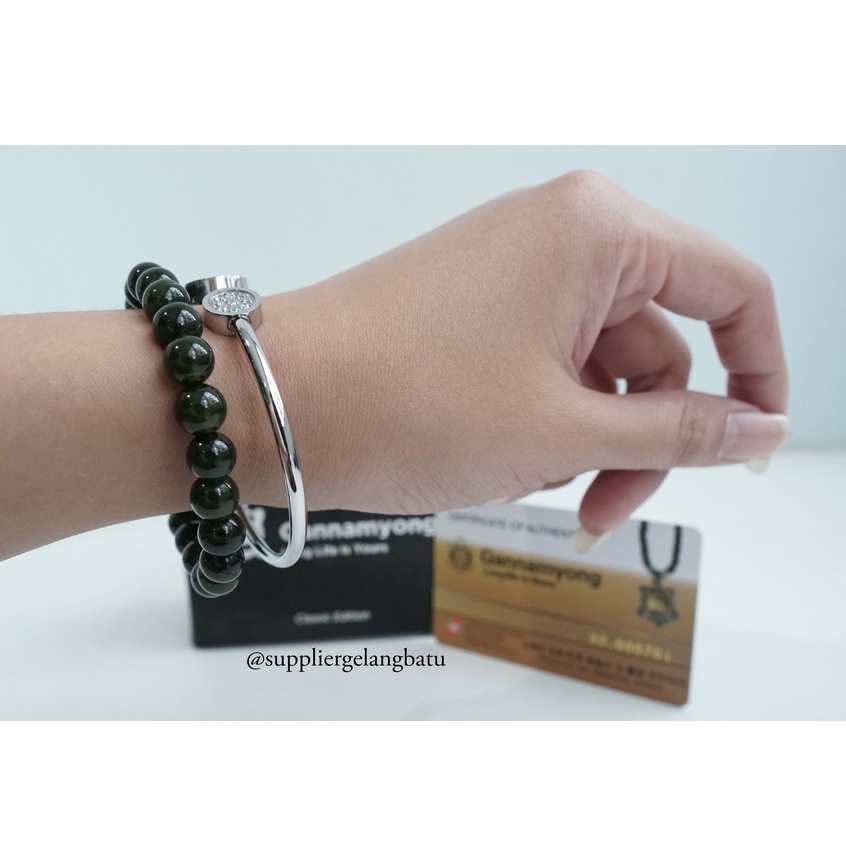 BLACK JADE dan BULAT DUA MATA 2 gelang GANNAMYONG natural SWAROVSKI