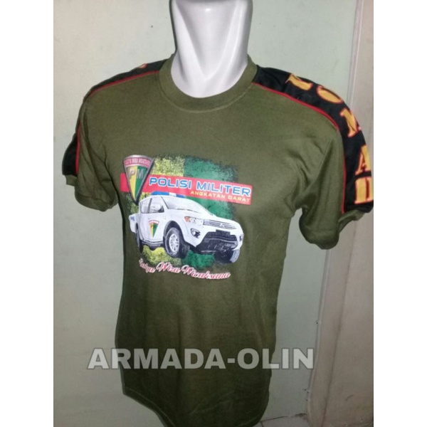 kaos kombinasi polisi militer hijau | kaos dalaman dewasa POM AD HIJAU