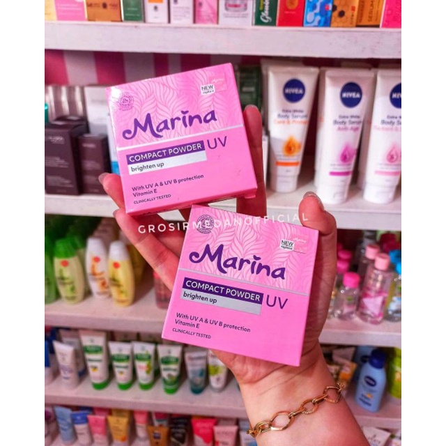 MARINA COMPACT POWDER - BEDAK PADAT DENGAN UV PROTECTION DAN VITAMIN E - WAJAH HALUS CERAH