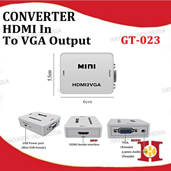 HDMI2VGA Converter HDMI To VGA + Audio Full HD Video 1080P GT023