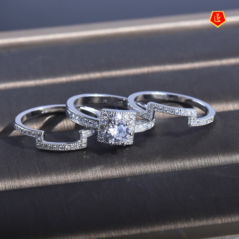 [Ready Stock]Creative Shining Luxury Full Diamond Three Ring Set