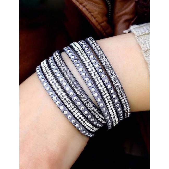 LRC Gelang Tangan Pria Fashion Silver Diamond-studded Multi-layer Bracelet A5774X