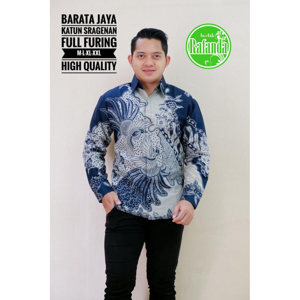 BARATA JAYA Atasan Kemeja Batik Pria Lapis Furing PREMIUM Lengan Panjang Batik Rafanda Solo