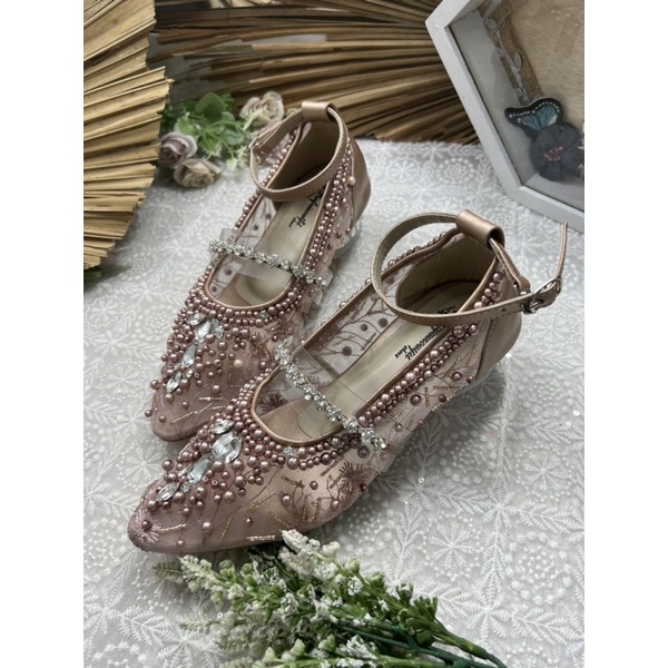 Rafaizoutfit sepatu wanita cantik rosegold vilena 3cm kaca