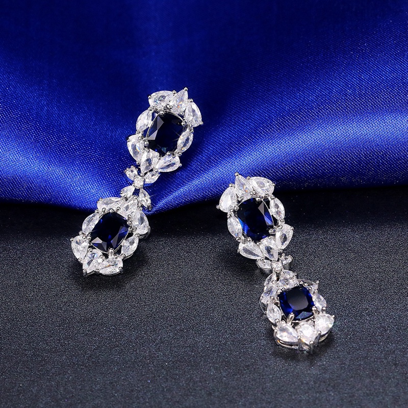 Anting Juntai Cubic Zirconia Warna Biru Untuk Wanita