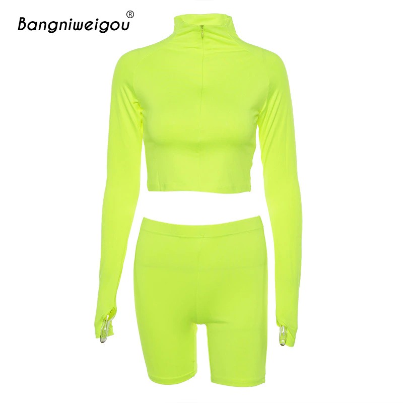 INDORETAIL | Pakaian Wanita | Outerwear Bangniweigou Turtleneck Neon Lime Green Pendek Atas