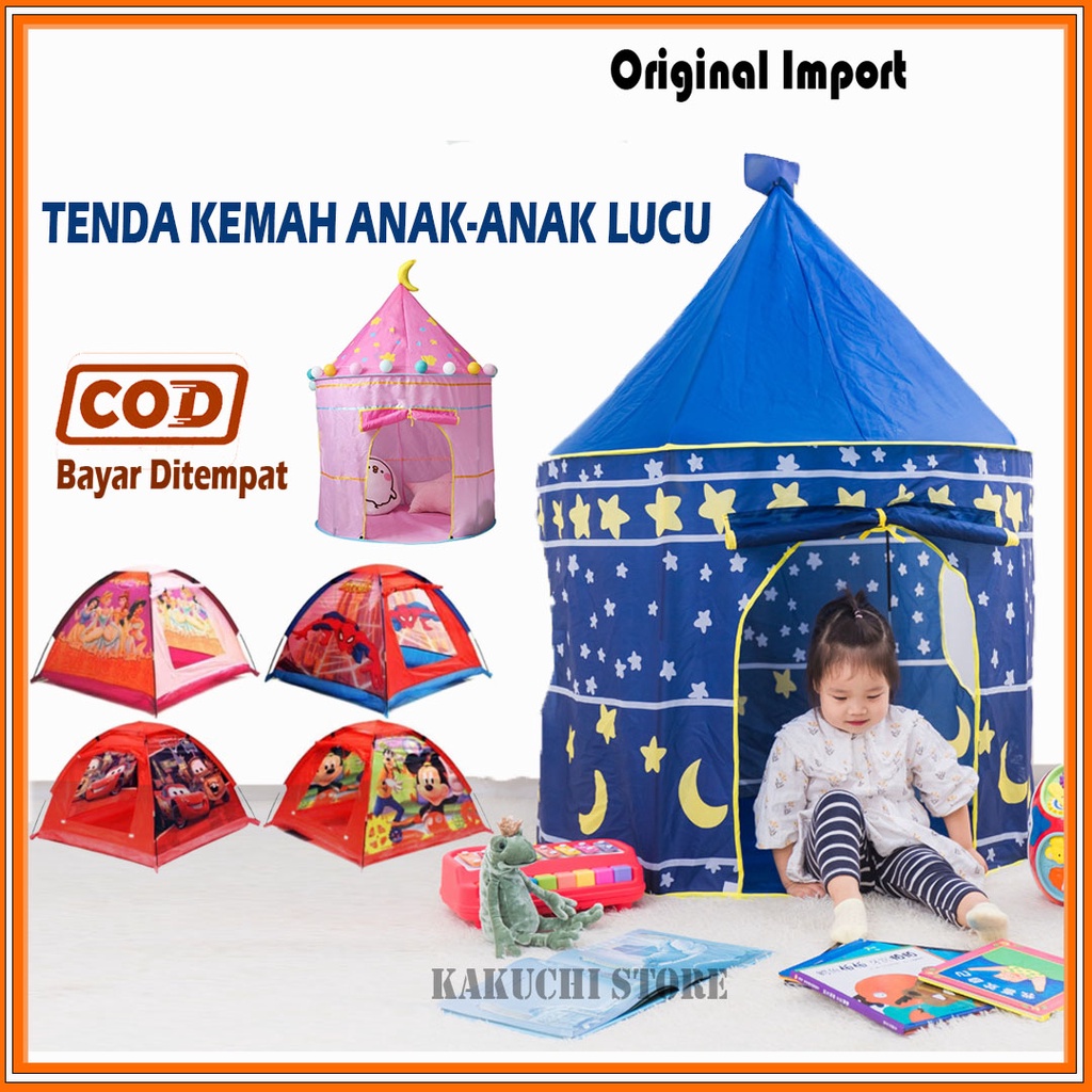 Tenda Kemah Mainan Anak Castle Kerucut Dan Motif Karakter The Cars Hello Kitty Spiderman Mickey Mous