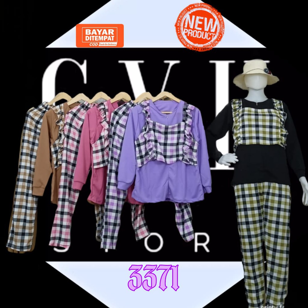 SETELAN BUSUI BAHAN VOXY MOTIF KOTAK [3371][COD][FASHIONMUSLIM]