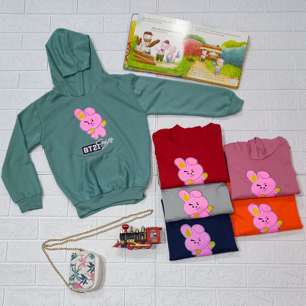 Setelan Hoodie Jogger Panjang BT21 COOKY Set Baju Celana Jumper BTS Jungkook Anak Perempuan Laki Lak