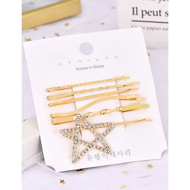 LRC Jepit Rambut Fashion Pentagram Alloy Diamond-studded Five-pointed Star Hairpin Six-piece F52907