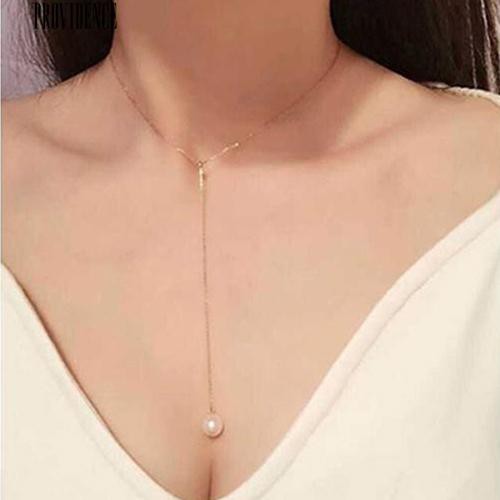 [Bayar Di Tempat]Adjustable Faux Pearl Pendant Kalung Selangka Rantai