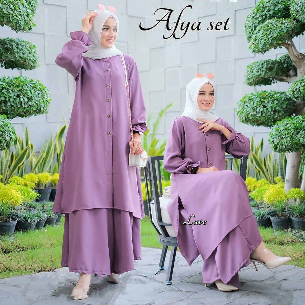 Afya Set Setelan Baju 2in1 Muslim Fashion Wanita Pakaian Muslim Pakaian Wanita