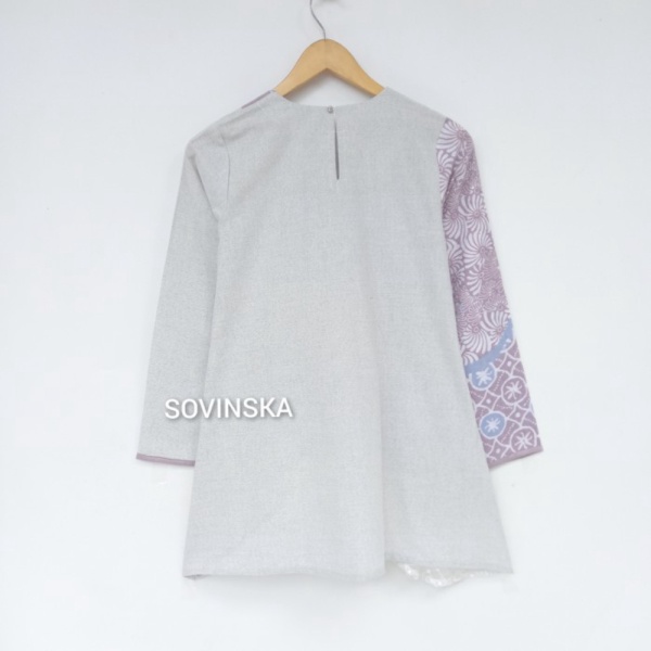 Jual Atasan Batik WP 141 Ungu Blus Blouse Baju Kerja Wanita Modern - ungu abu S Murah