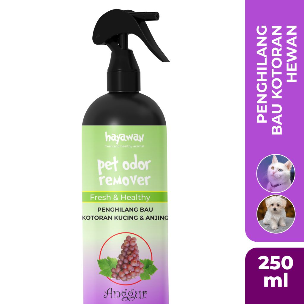 Penghilang Bau Pesing Pipis BAB Kelinci Kucing Anjing Pewangi Kandang Penghilang Bau Kencing Kucing Anjing 250ML / Pet Odor Remover Spray / Litter Box / Pasir Kucing / Kucing / Anjing / Cat Dog / CatDog / Cat Dog Aroma Anggur By Hayawan