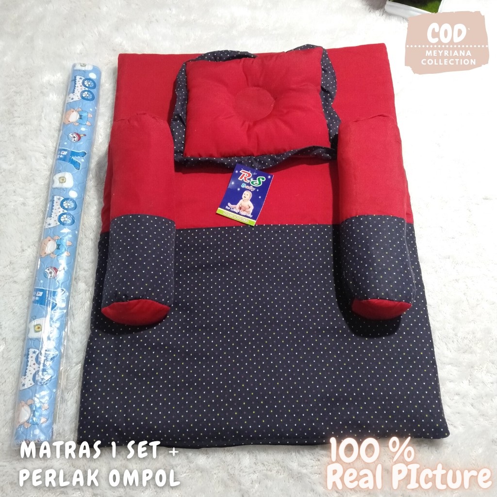 Kasur Matras Bayi Praktis Lipat Set Bantal Guling Bayi dan Perlak Tikar Ompol Bayi Satu Set