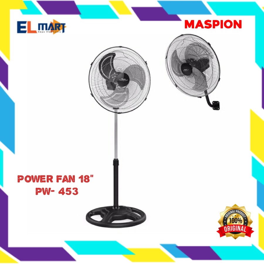 Kipas Angin Berdiri Dinding 18 inch Besi Maspion Power Fan Baling Besi PW 453 PW453 2 in1 (Khusus Grab/Gojek)