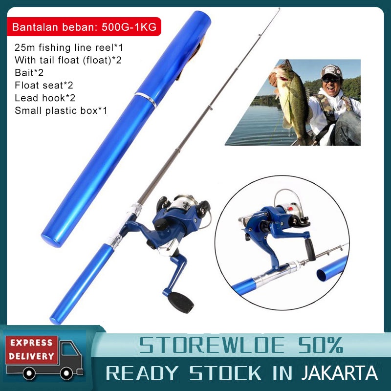 Joran Pancing Fishing Rod Pulpen Kail Alat Outdoor Ultralight Telescopic Portable With Reel Wheel Mini Fishing Rod Pen Portable