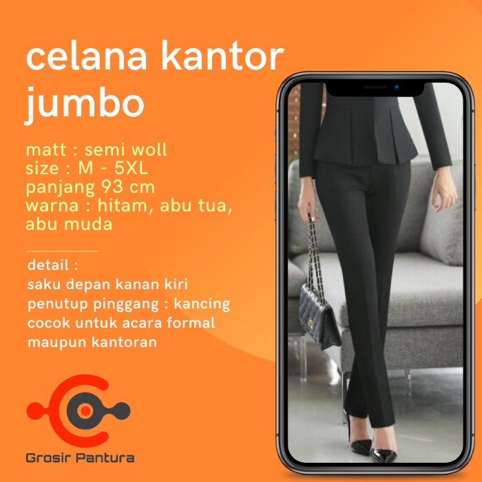 Celana Panjang Wanita Kantor Bahan Woll Size Jumbo M-5XL