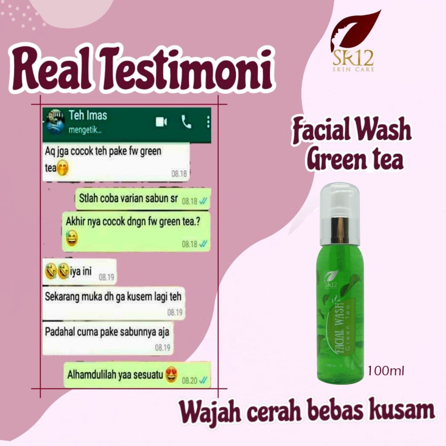 Facial Wash Green Tea SR12 - Sabun Cair Wajah Gren Tea Sr 12 - Original 100% Official Agen Resmi