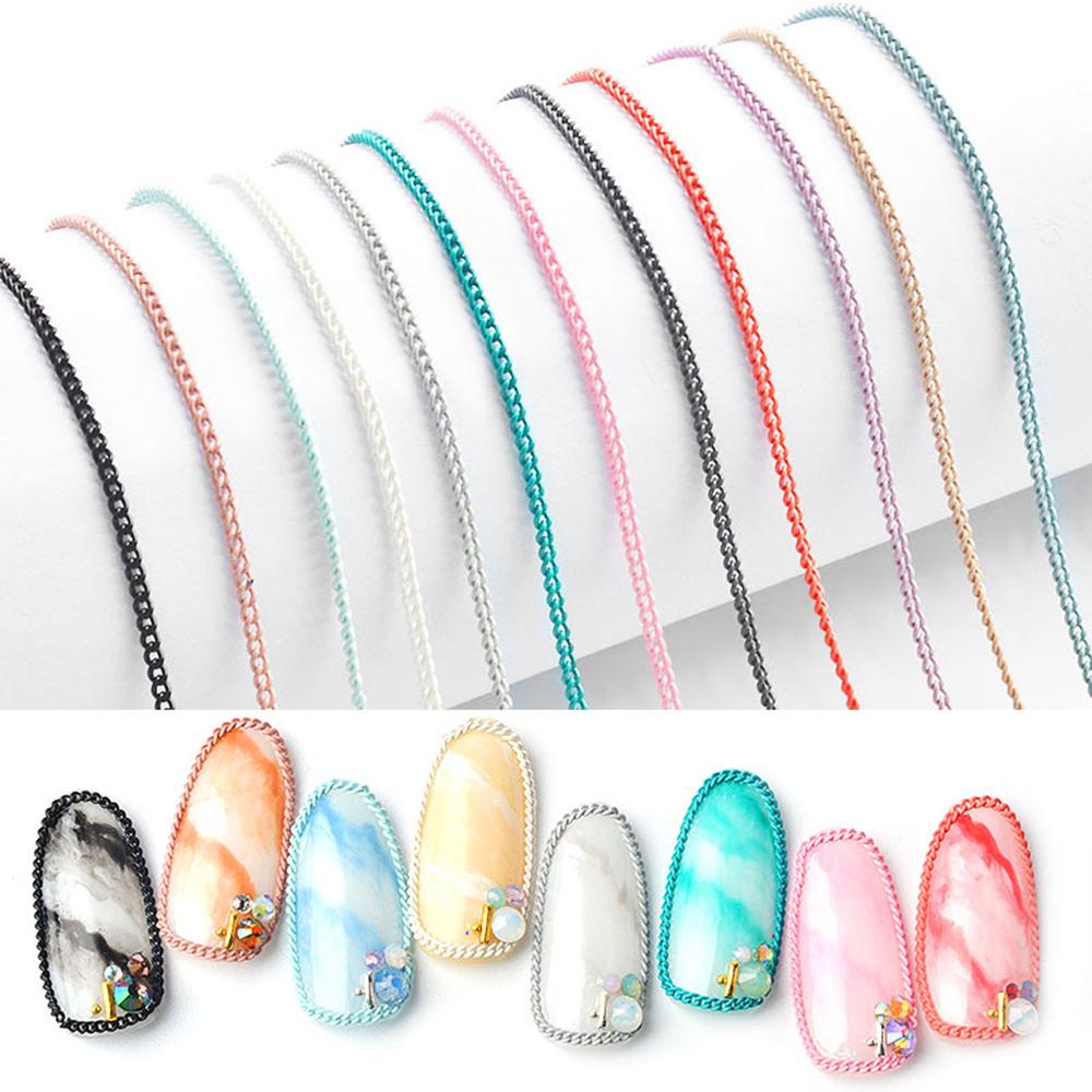 AUGUSTINA Agustina Nail Art Rantai Logam 12warna 50cm Manicure Dekorasi Bahan Metal Alloy Ultra Fine Zipper