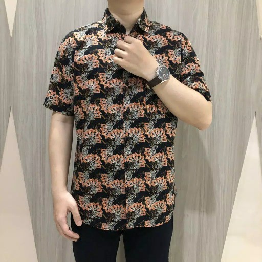 [gridline - R048] Kemeja Batik Pria Katun Lengan Pendek Regular