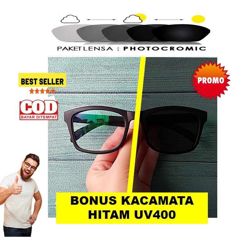 ORIGINAL Kacamata Minus Wanita Pria Potocromik Gagang TR90 Kekinian Model Hitam Doff Adidora R3515