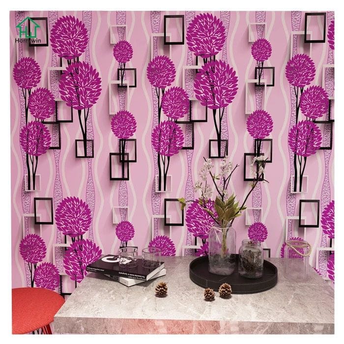 WALLPAPER STICKER POHON BUNGA PINK KOTAK 3D 45 CM X 10 M