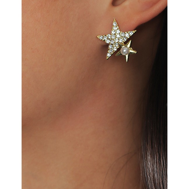 LRC Anting Tusuk Fashion Five-pointed Star Diamond Five-pointed Star Pearl Alloy P50954