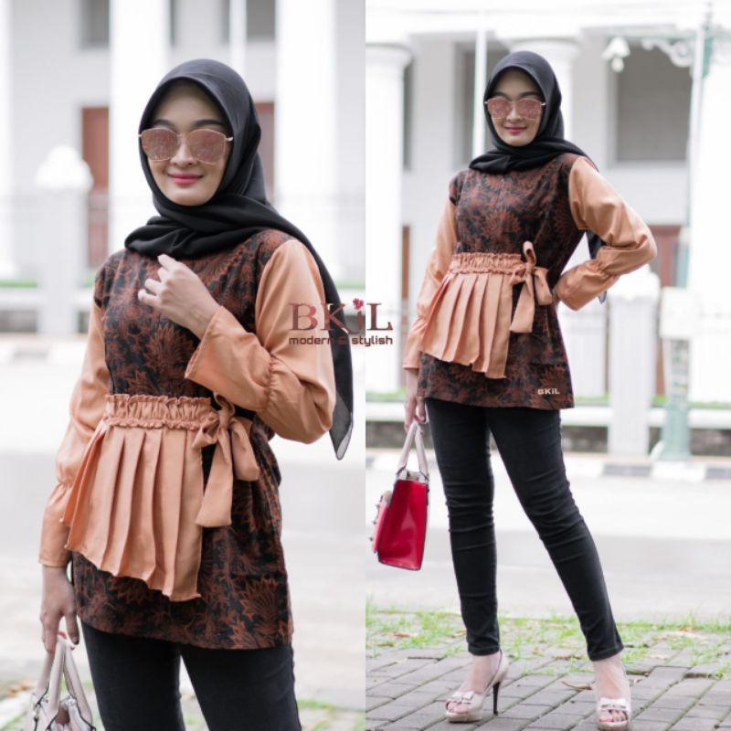 Batik wanita ASJ SA HRB026 Kenongo Kemeja Tosca Pendek-Blues safea 4