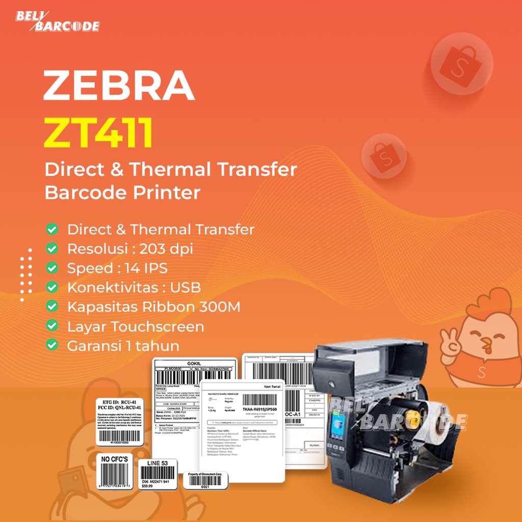 Printer Barcode Zebra ZT411 Cetak Label Thermal Semiocated 203 Dpi