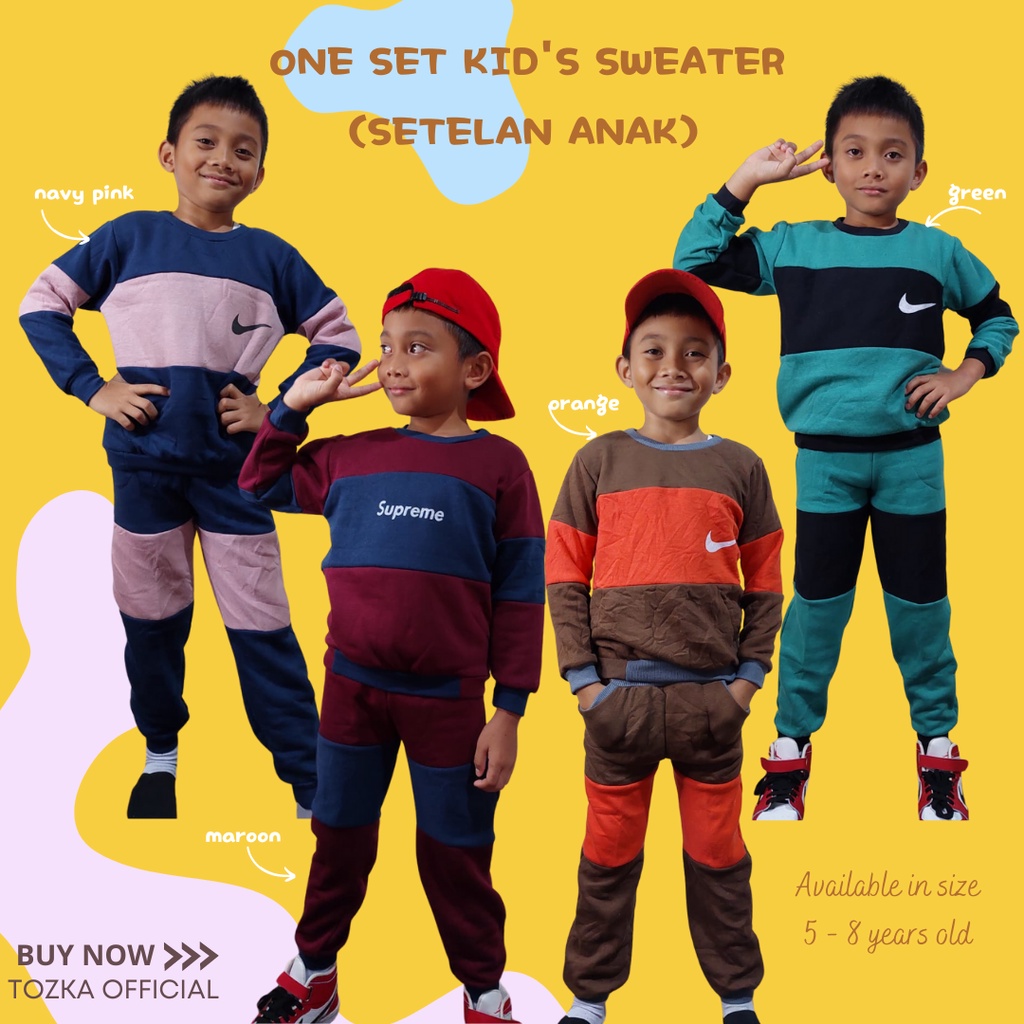 Setelan sweater anak I Oneset kids I Baju anak set size 5-8 thn