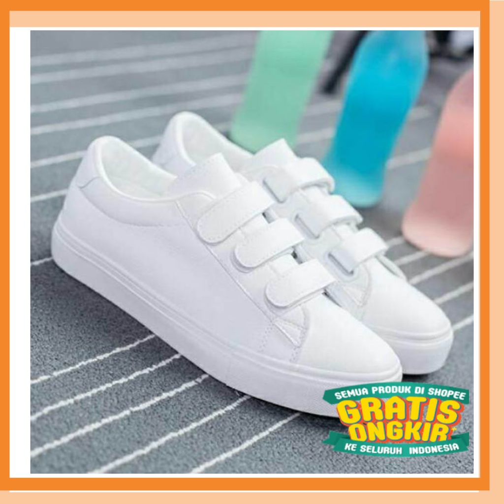 SNEAKERS SEPATU WANITA FASHION REMAJA KEKINIAN OOTD/ Sepatu kets putih perekat std 29