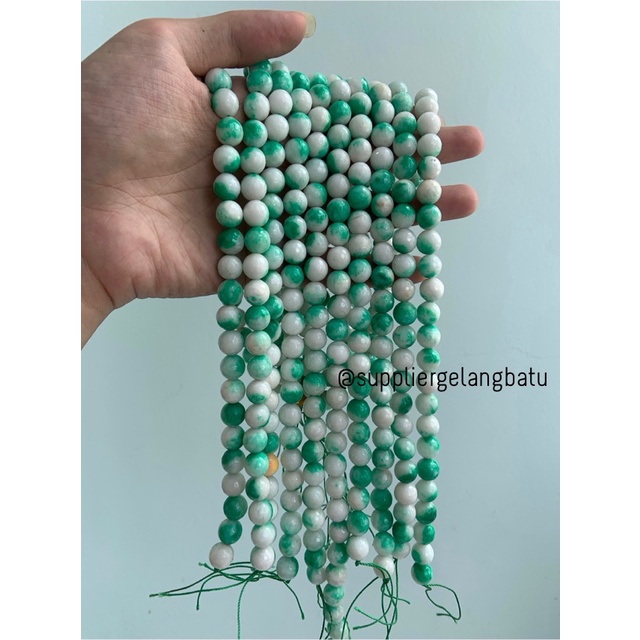 bahan batu 10mm white green agate CUTTING aksesoris FACET putih hijau