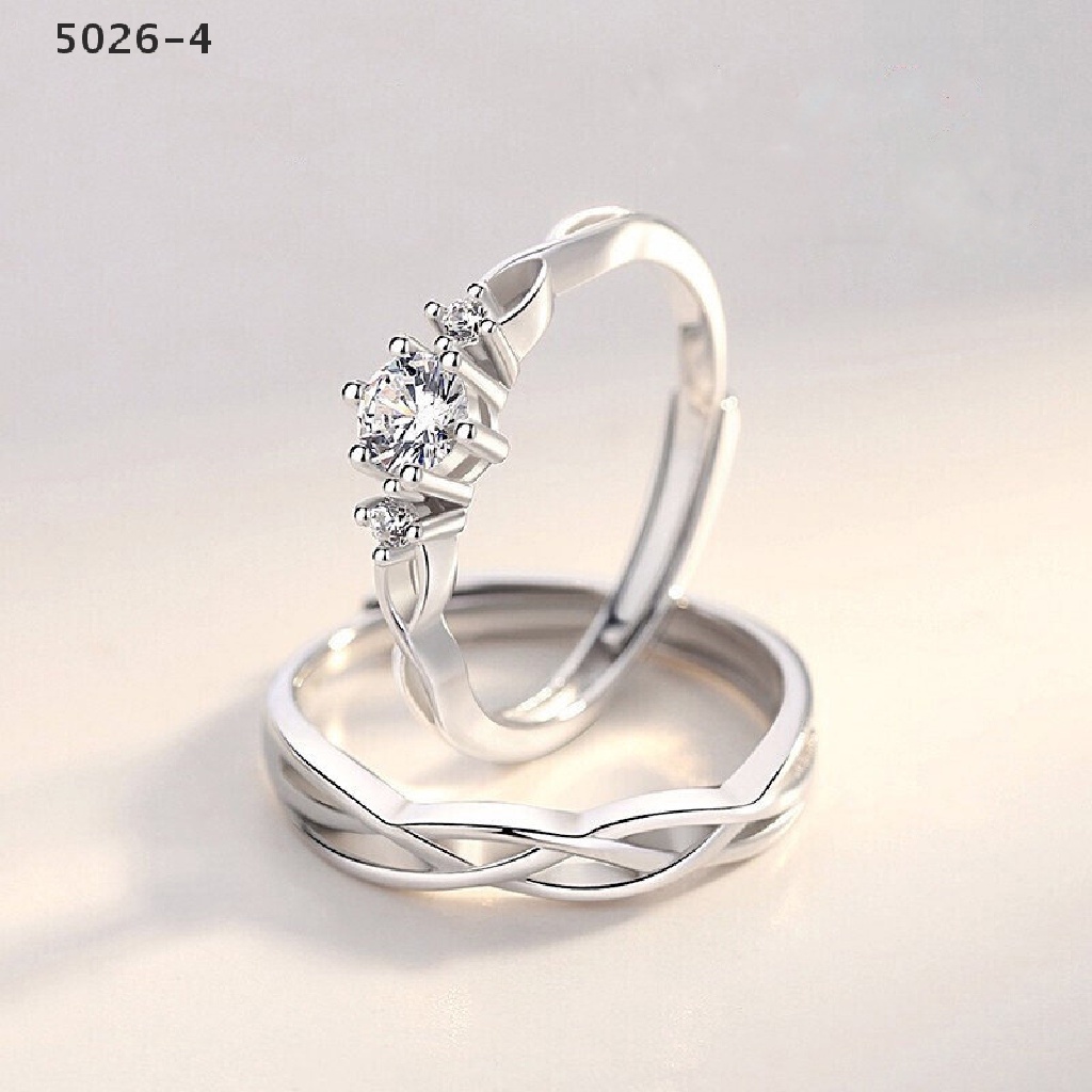 5026-4 1Pair Couple Ring Crystal Diamond Wedding Engagement Jewelry Adjustable Rings 5026-4