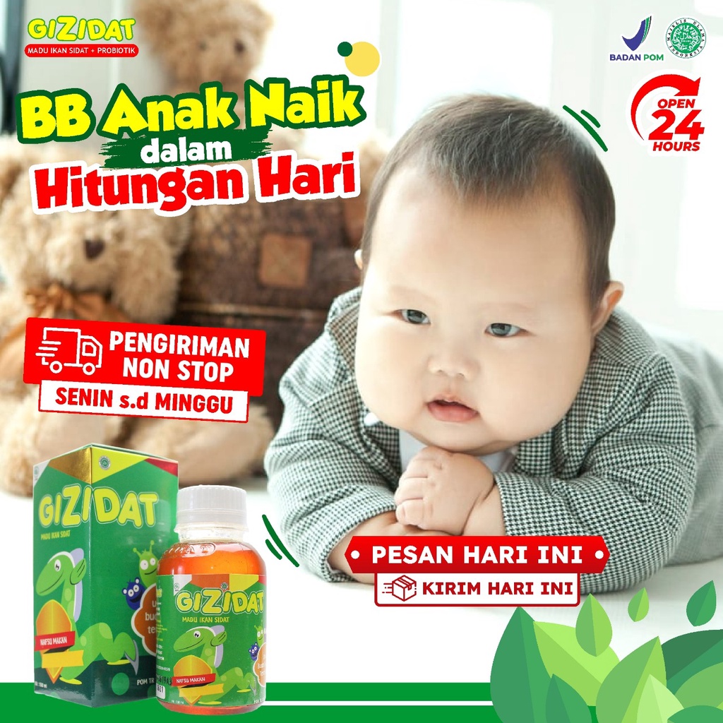 Paket Nafsu Makan Isi 2 Botol Gizidat - Original Madu Penambah Nafsu Makan Berat Badan Anak &amp; Bayi Ekstrak Ikan Sidat Temulawak Tingkatkan Imunitas Tubuh Si Kecil Perlancar Pencernaan Cerdaskan Otak Anak Isi 130ml