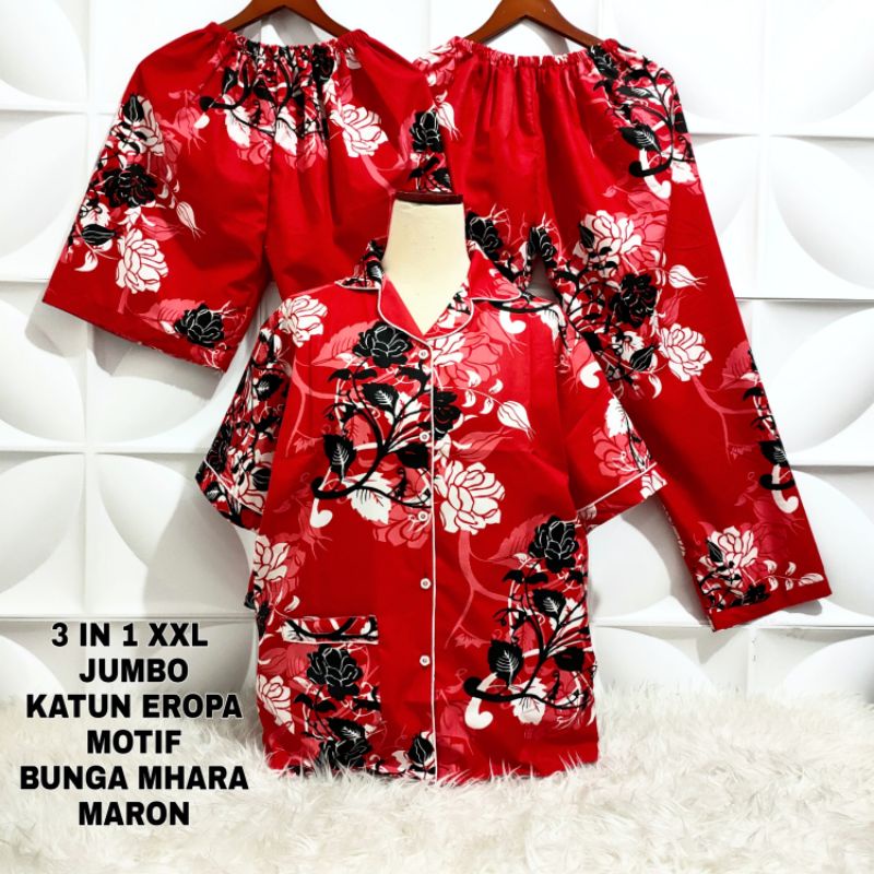 Piyama dewasa 3 in 1 jumbo/XXL motif bunga