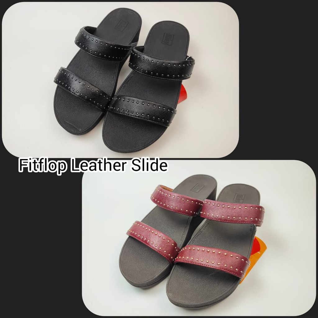 Sandal Wanita Fitflop Leather Brass Slide Sandal Wanita Slop Wedges Tinggi 4cm Import