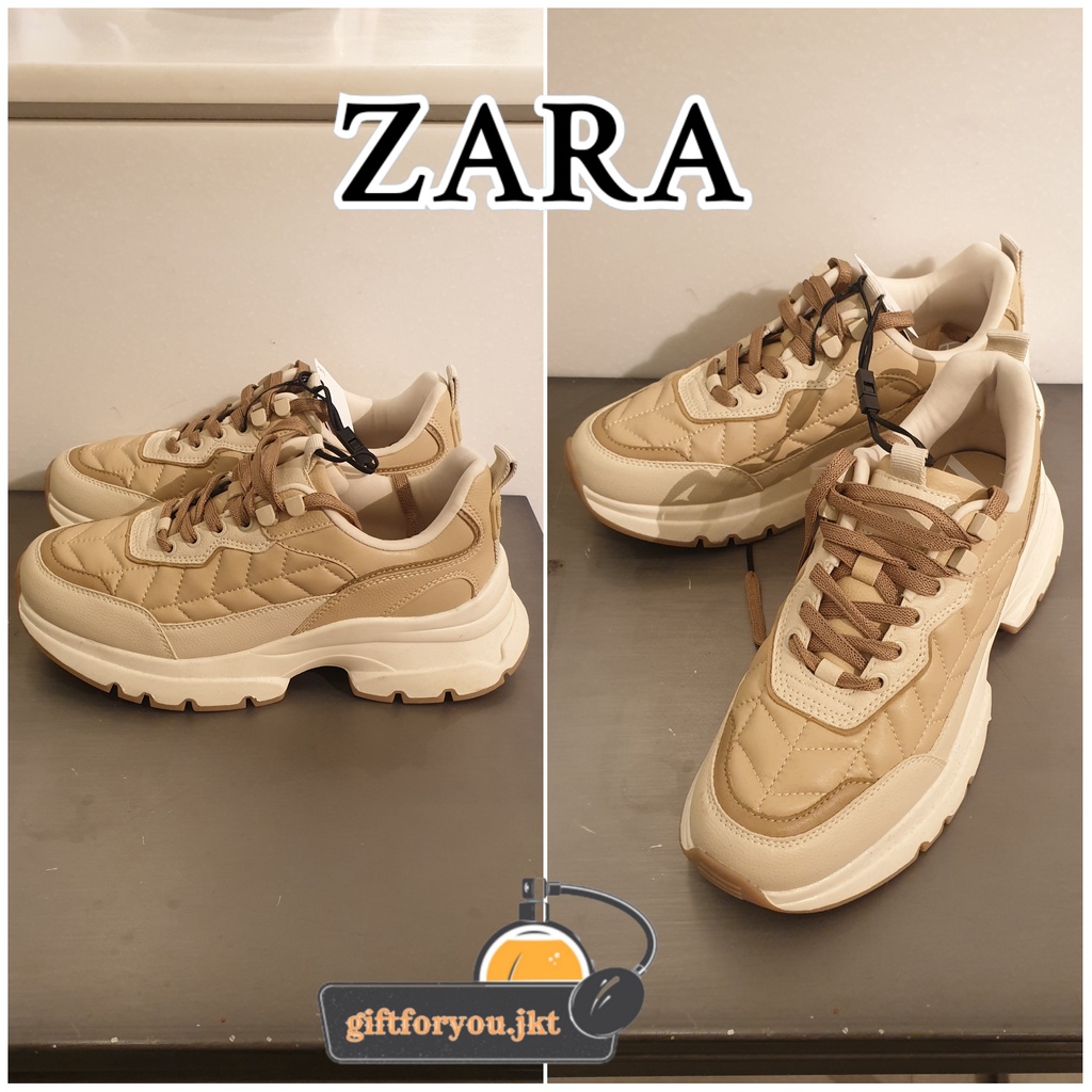 Sepatu Wanita Zara Quilted Running Trainers Original Cewek Sneakers Empuk