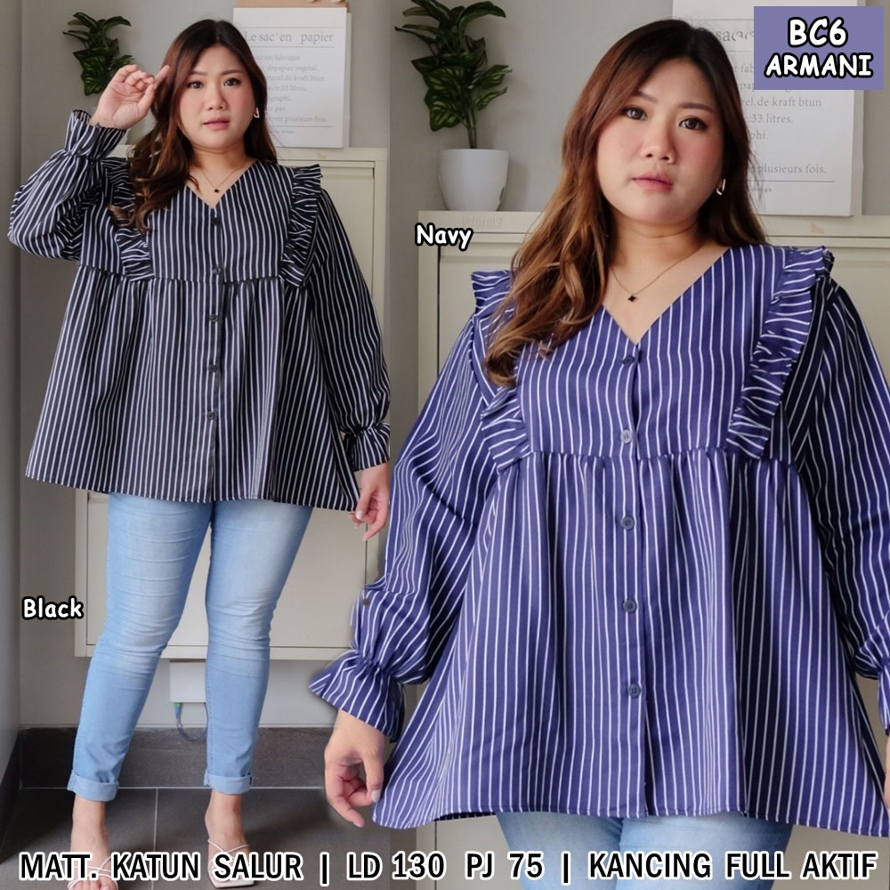 BIGCLO - (COD) Blouse Jumbo BC6 Atasan Wanita Lengan Panjang Bigsize