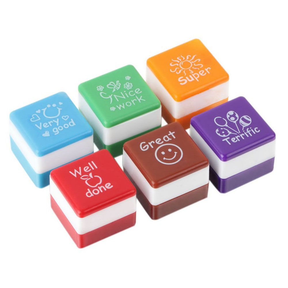 ELEGANT Gift Carved Stamps Diary Kids Reward Praise Teachers Self Inking Stampers Scrapbooking Cute for Student 6pcs/set School Supplies Cartoon Motivation Sticker