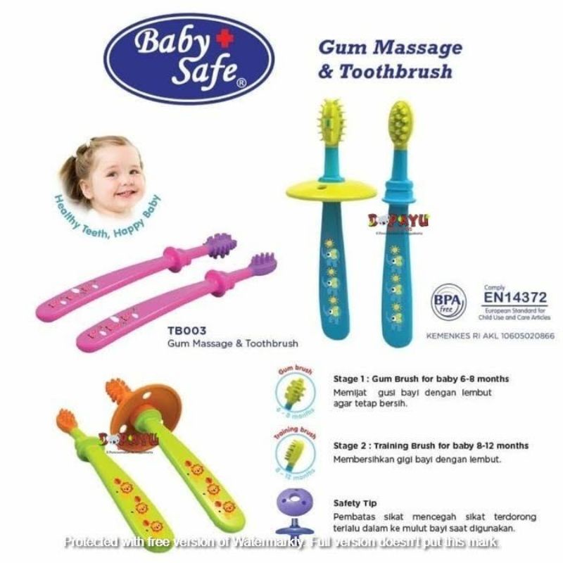 Baby Safe Gum Massage &amp; Toothbrush Sikat Gigi Bayi Anak Baby Safe