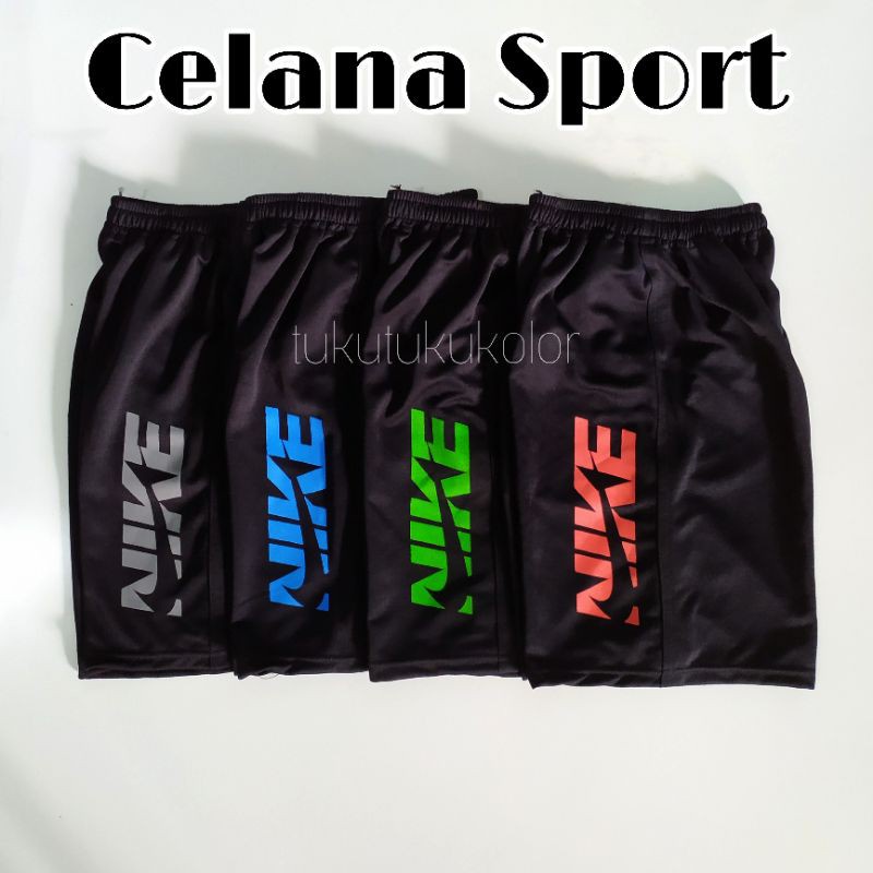 MURAH! CELANA SPORT PENDEK SABLON / Celana Logo Sporty Hitam / Bawahan Olahraga Harian