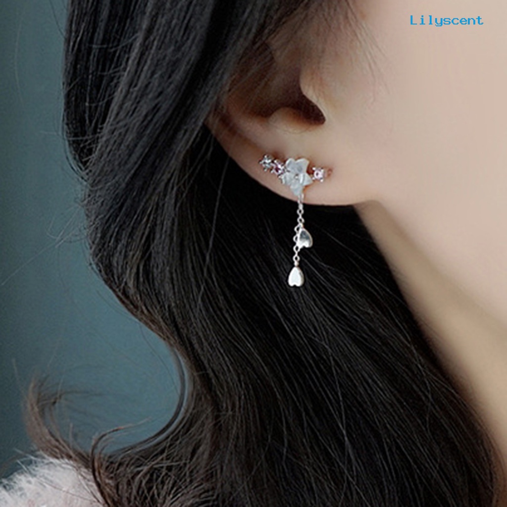 1 Pasang Anting Kait Juntai Berlian Imitasi Bentuk Hati Cherry Blossom Bahan Alloy Untuk Liburan