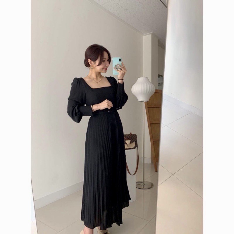Haru Korean Dress Longsleeve squareneck dress formal pleated dress pesta vintage dress casual