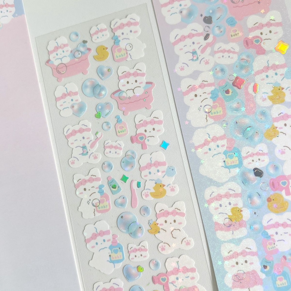 Galicici Stiker Laser Glitter Motif Kelinci Putih / Silver Untuk Dekorasi Kartu Ucapan DIY