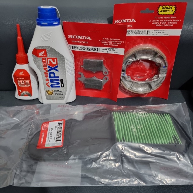 PAKET SERVICE VARIO 125 VARIO 150 ESP 2015 - 2017HONDA K59  1pc oli garden 1pc oli mpx 2 1pc kampas depan 1pc kampas belakang 1pc filter udara