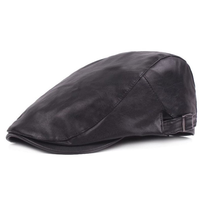 Topi Pria Topi Kulit Pria polos|Detektif Pet Hat wanita Import impor-Topi KLT - Hitam(J3X4) Topi Bas